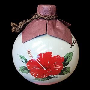 Vintage Kumesen Awamori “Kusu” Ceramic Bottle 360ml Okinawa Hibiscus